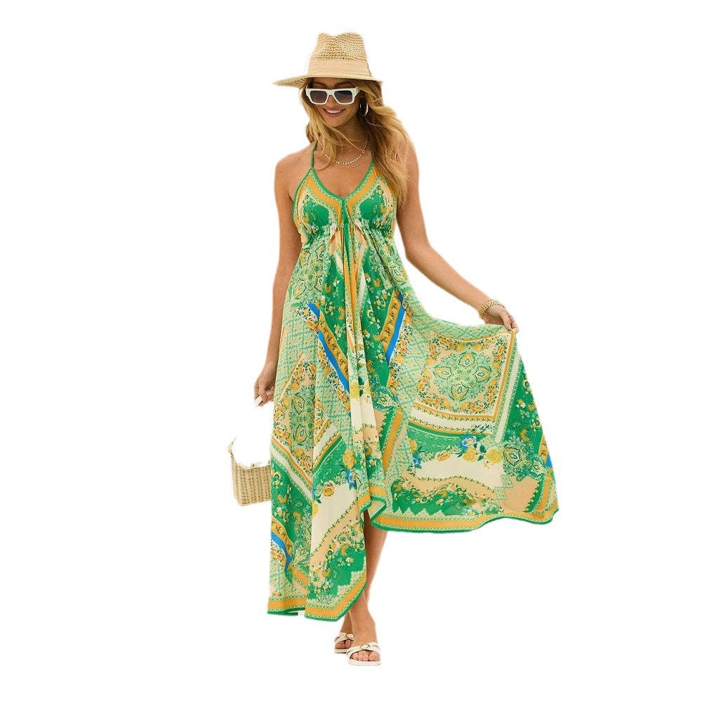 Damen Luftiges Maxikleid mit verspieltem Halterneck-Design und floralen Akzenten R&B
