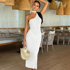 Damen elegantes Maxikleid mit asymmetrischem Ausschnitt und Choker R&B
