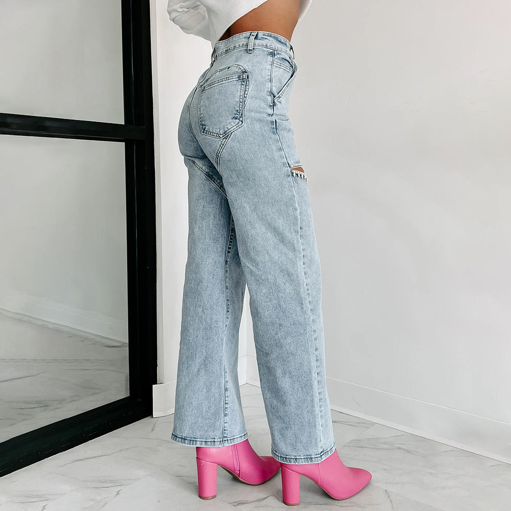 Damen Hochtaillierte Jeans mit durchbrochenem Design R&B