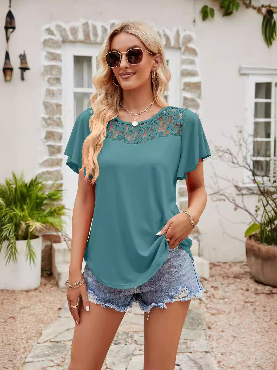 Damen Freizeitbluse mit Spitzeneinsatz R&B
