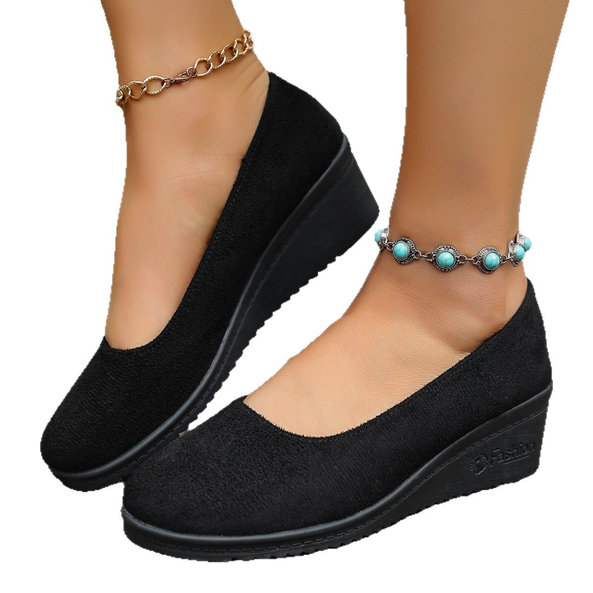 Damen Wedge-Pantoletten mit elegantem Obermaterial und rutschfester Sohle R&B