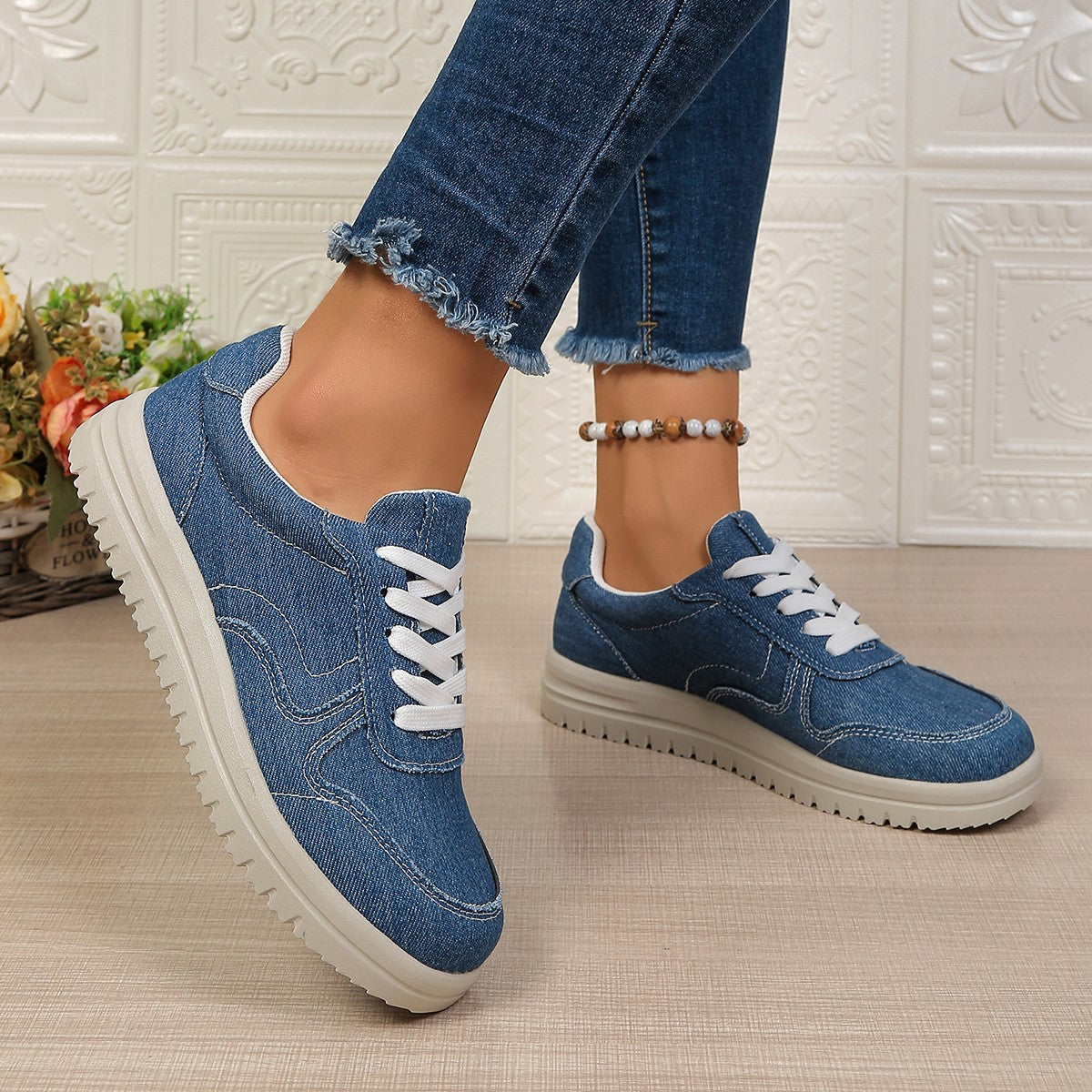 Damen Sneakers im lässigen Denim-Look mit komfortabler Profilsohle R&B