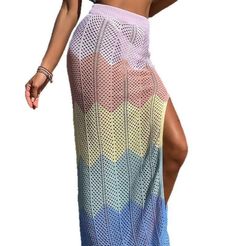 Damen Strick Maxi-Rock mit hohem Schlitz und Rautenmuster R&B