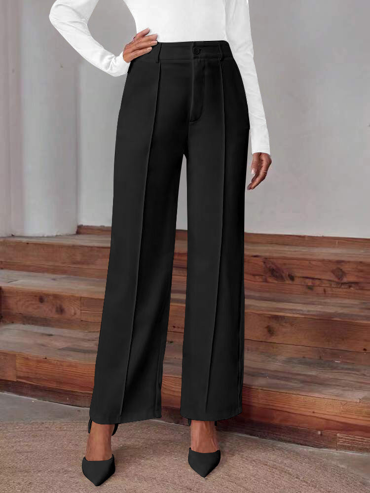Damen elegante High-Waist Palazzo-Hose mit breiten Beinen und Falten R&B