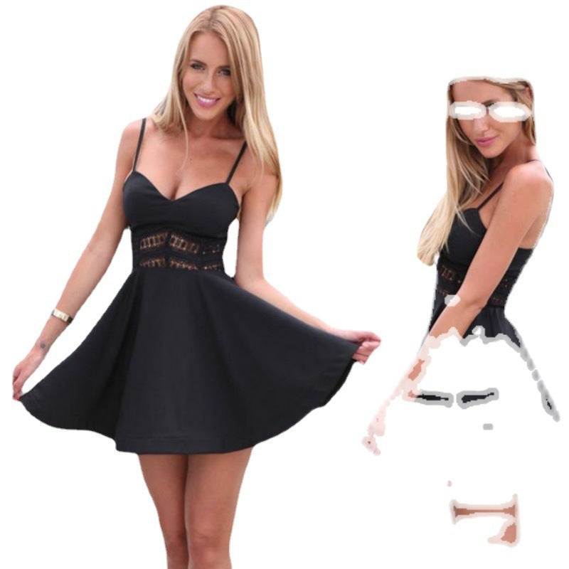 Damen A-Linien Sommer Mini Kleid mit Spitzenoberteil Detail R&B