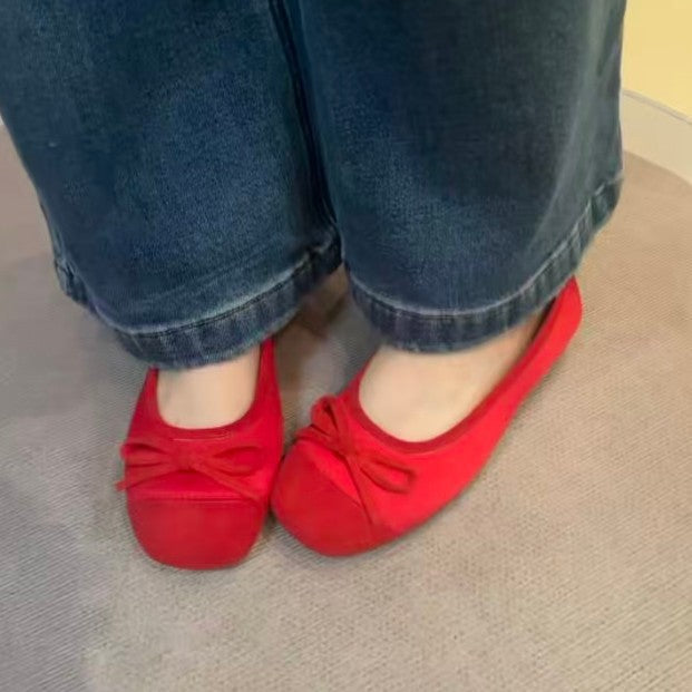 Damen Ballerinas mit zarten Schleifen und weichem Veloursleder EB
