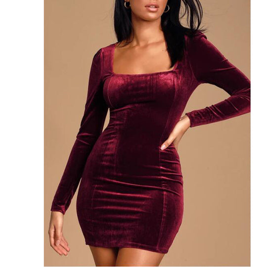 Damen Samtiges Mini-Kleid mit langen Ärmeln und tiefem Dekolleté R&B