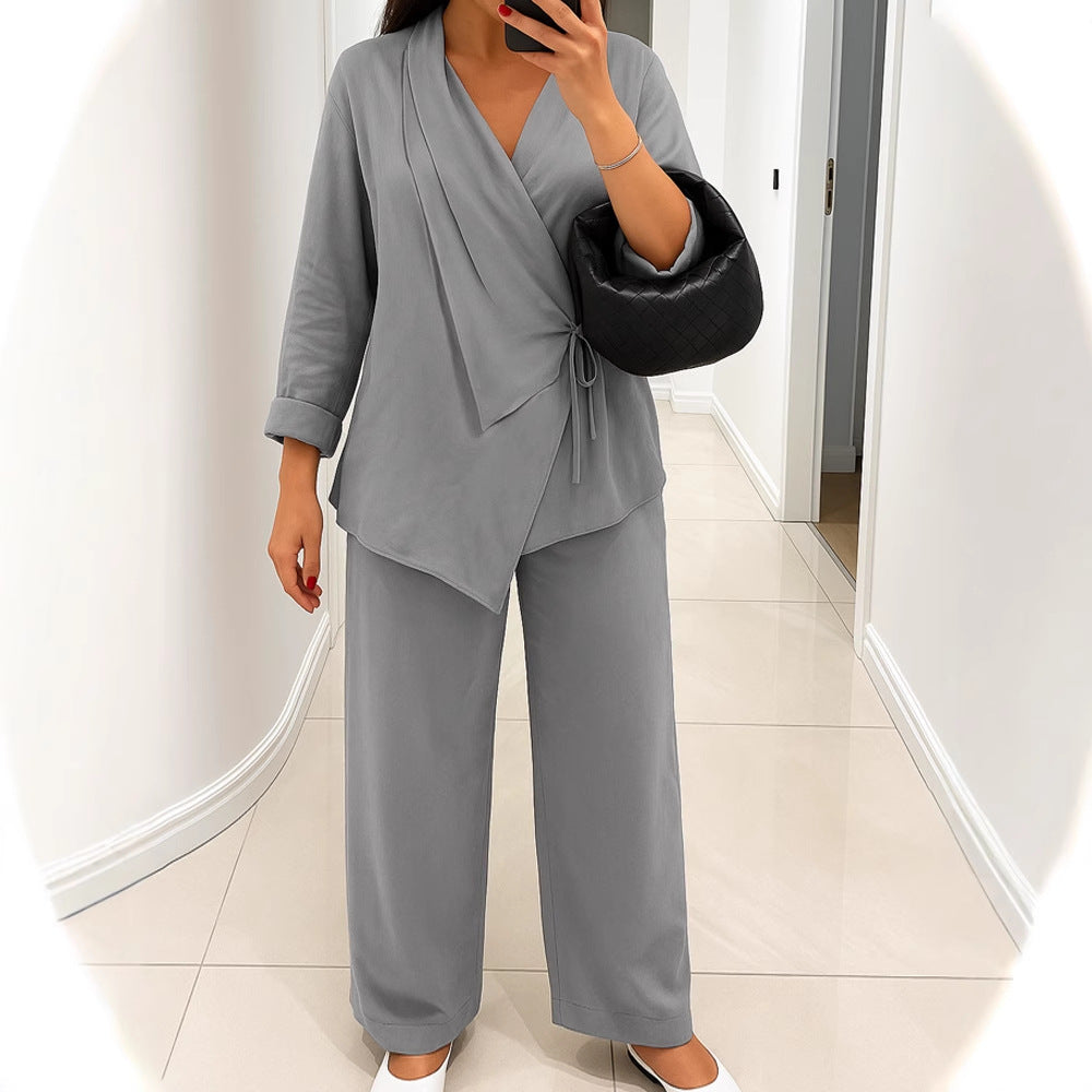Damen lässiges Leinen-Hemd und Hose Set R&B