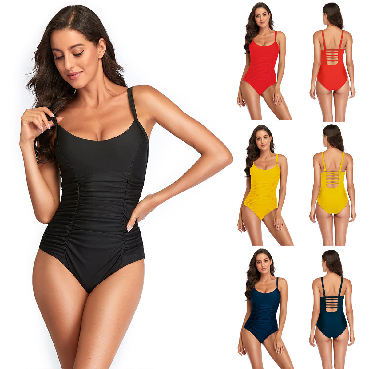 Damen figurformender Einteiler Badeanzug mit Raffungen R&B