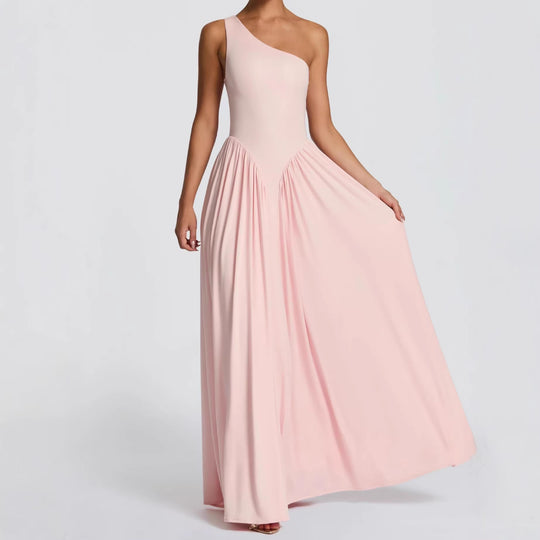Damen Maxi-Kleid mit schulterfreiem Design und fließendem Stoff R&B