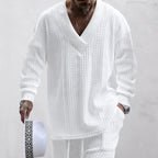 Herren lässiger Strickpullover mit V-Ausschnitt und strukturiertem Design R&B