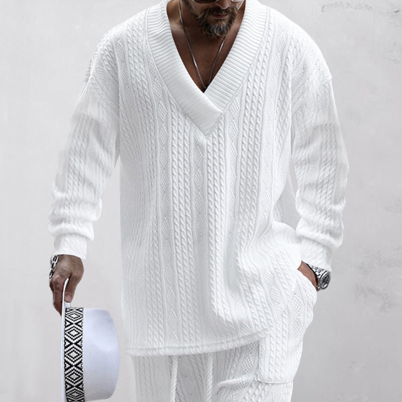 Herren lässiger Strickpullover mit V-Ausschnitt und strukturiertem Design R&B