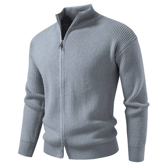 Herren Strickjacke mit hohem Kragen und innovativem Reißverschluss R&B