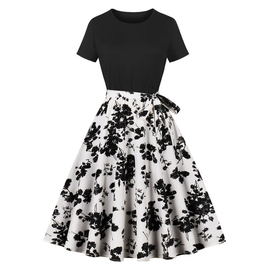 Damen Elegantes Spitzen-Kleid mit kontrastierendem Oberteil und fließendem Rock R&B