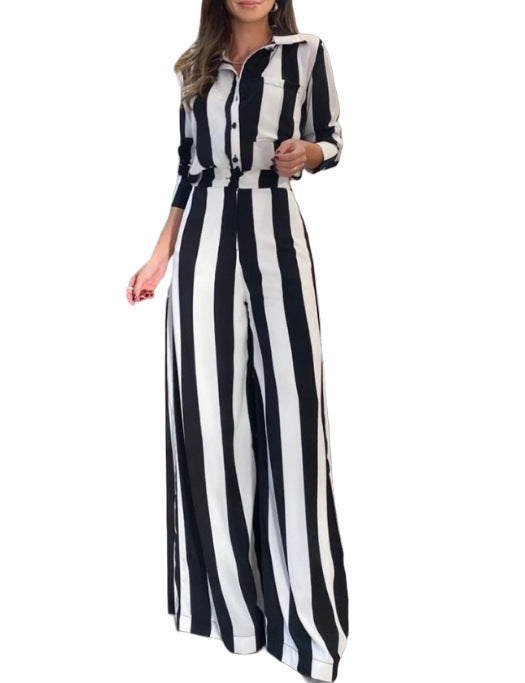 Damen Lässiger Jumpsuit mit breiten Streifen und tailliertem Schnitt R&B
