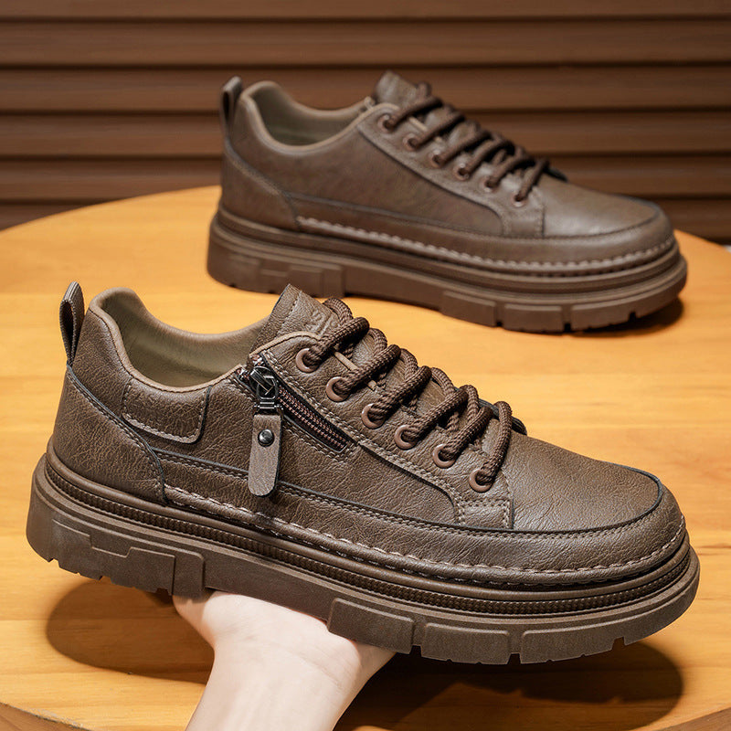 Damen Elegante Freizeit-Ledersneaker mit praktischem Reißverschluss und robustem Sohlenprofil