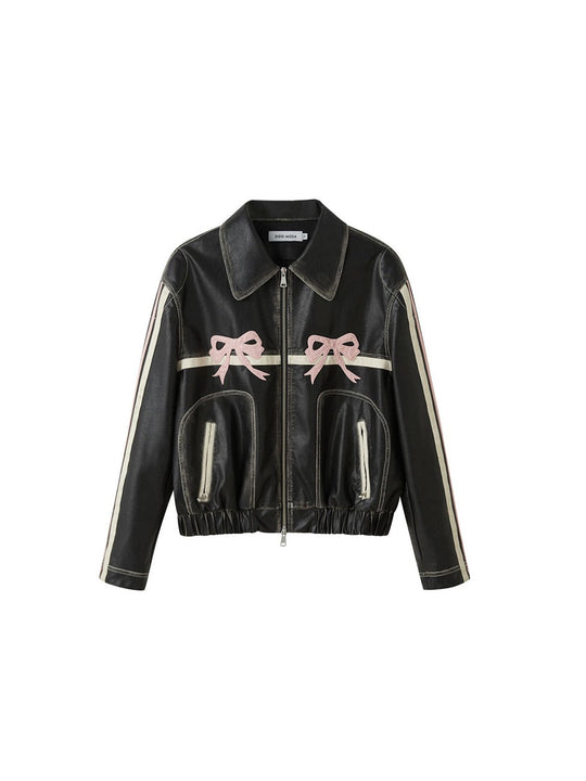 R&B | Bowknot Zip Up Lederjacke