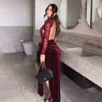 Damen Elegantes Maxi-Kleid mit Spitze und raffiniertem Taillengürtel R&B