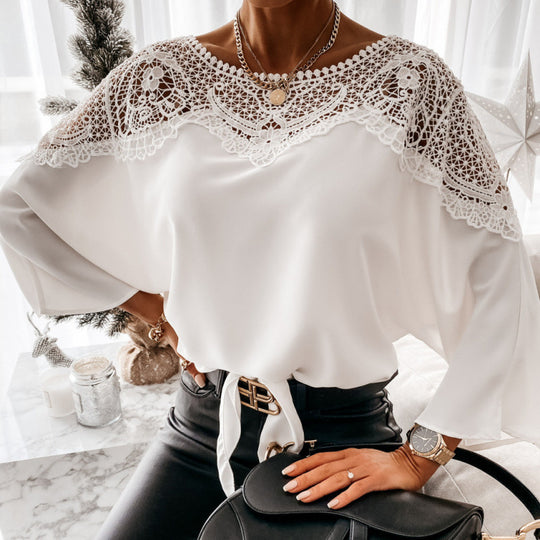Damen elegante Bluse mit Spitze R&B