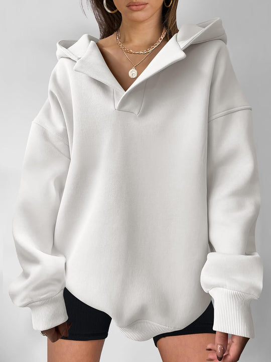 Damen Oversized Hoodie mit kurzem Kragen und praktischen Seitentaschen R&B