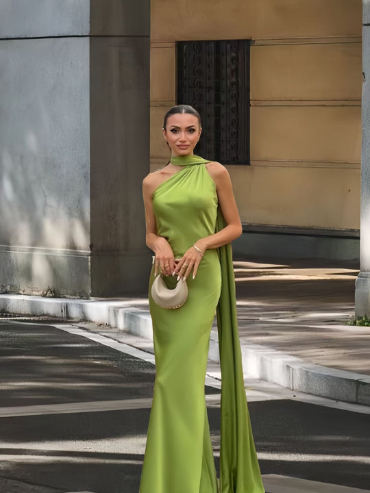 Damen Elegantes und fließendes Abendkleid mit asymmetrischem Ausschnitt R&B