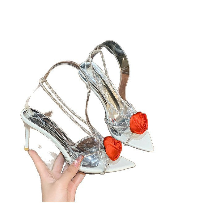 Damen Transparente High Heel Sandalen mit eleganten Blütenapplikationen R&B