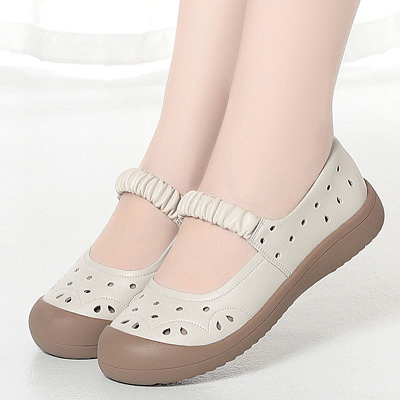 Damen Komfortable Ballerinas mit perforierter Oberfläche und elastischem Riemen R&B
