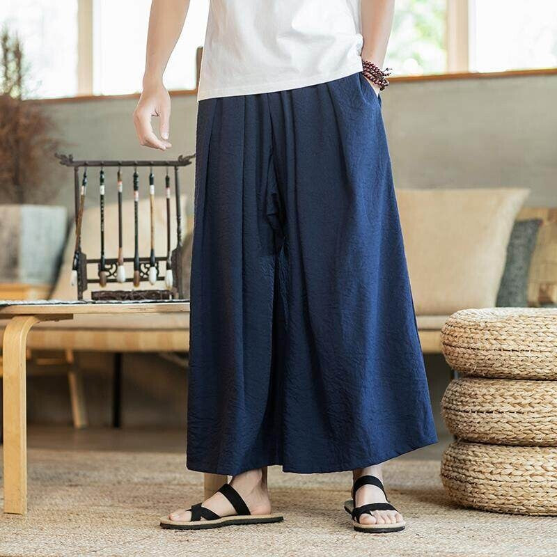 Herren Weit geschnittene Baumwollhose mit elastischem Bund und seitlichen Taschen