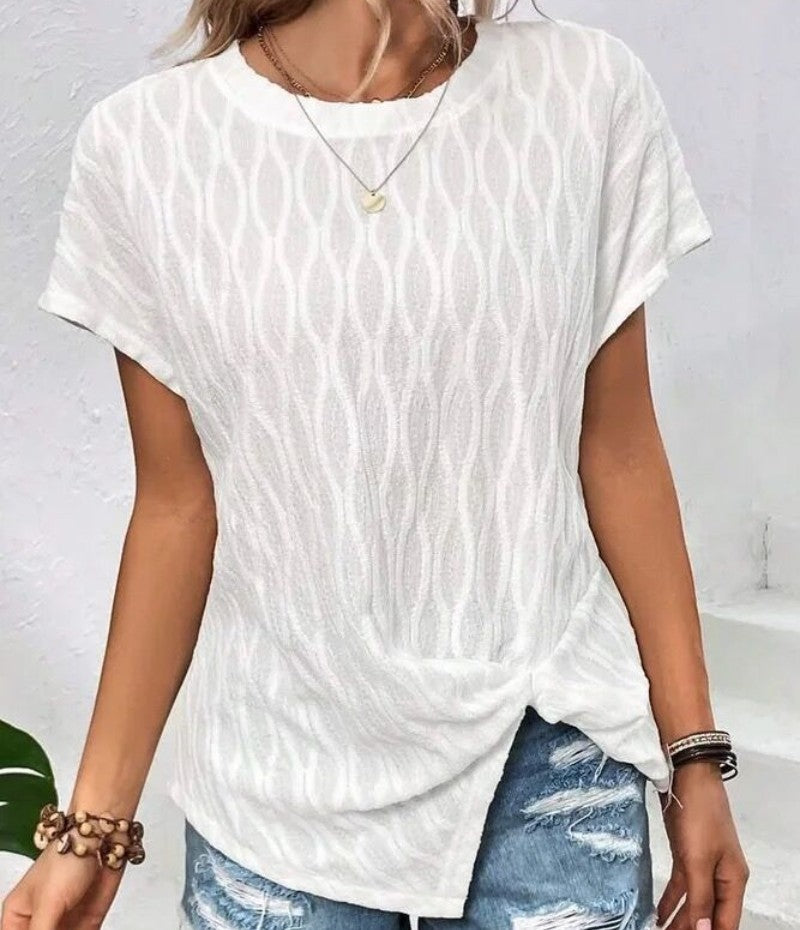 Damen Kurzarm T-Shirt mit strukturiertem Wellenmuster und hochwertiger Baumwolle R&B