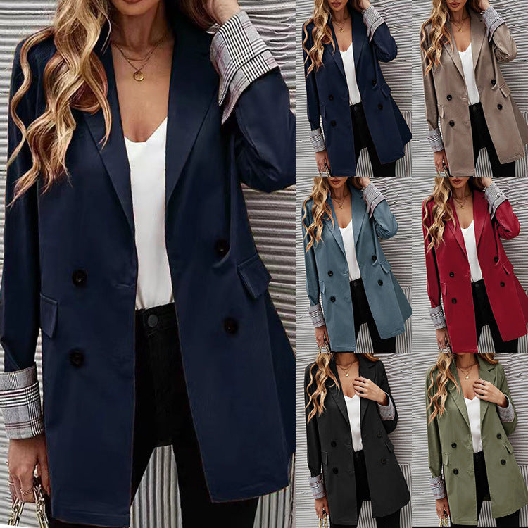 Damen Eleganter Doppelreiher Blazer mit kariertem Detail R&B