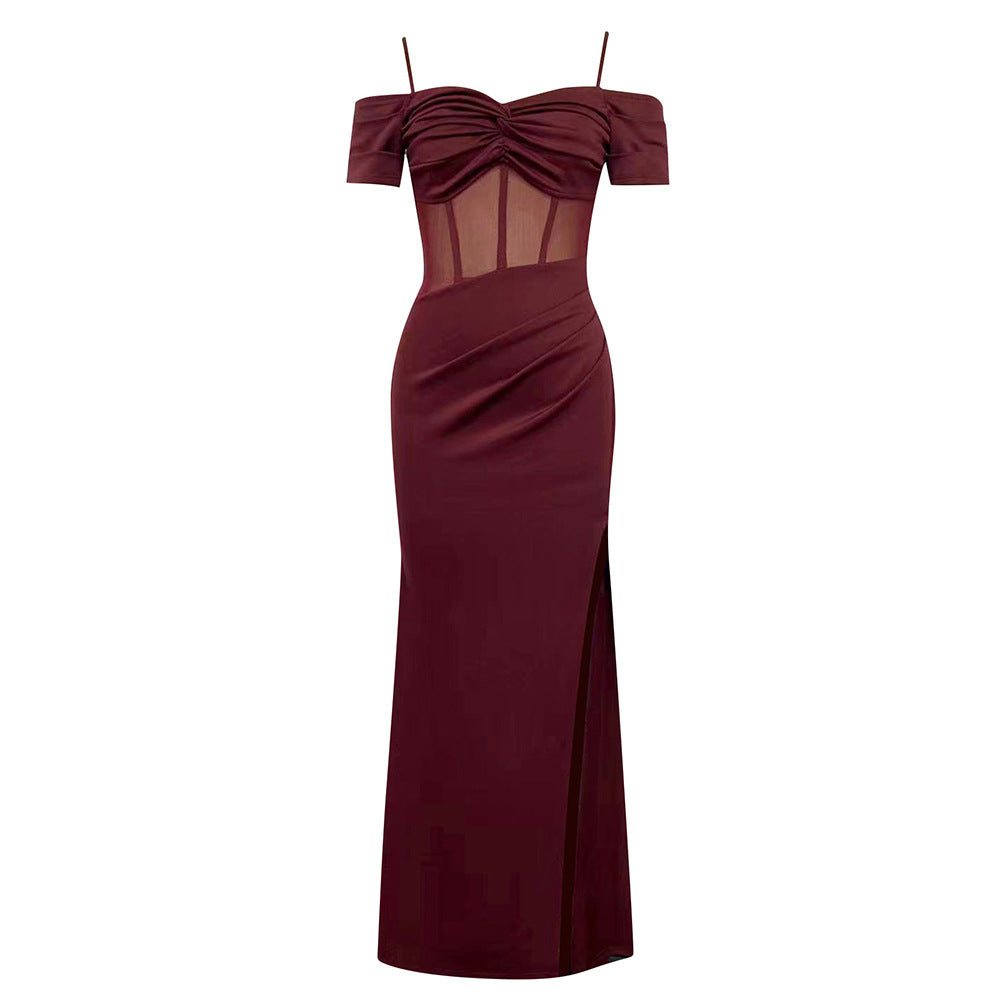 Damen Maxikleid mit schicker Raffung und sexy Schlitz R&B