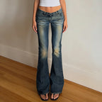 Damen Flared Jeans mit hohem Bund und schickem Used-Look R&B