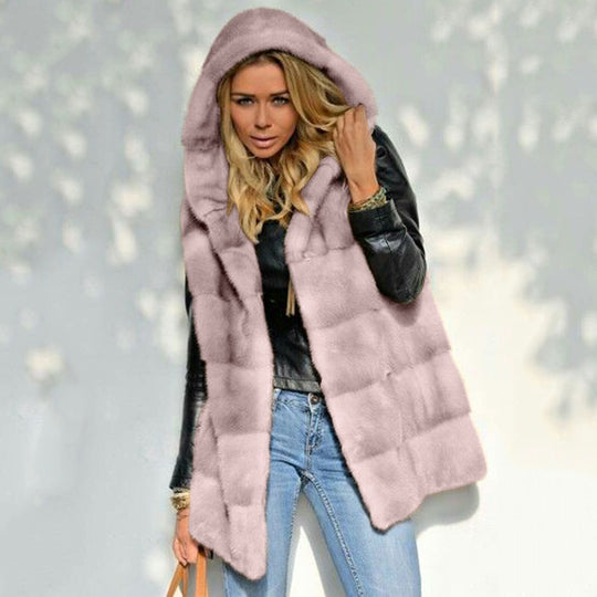 Damen Fleece-Weste mit Kapuze R&B