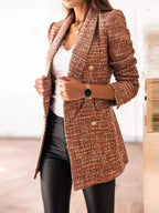 Damen Eleganter Tweed-Blazer mit doppelter Knopfreihe und strukturierter Textur R&B