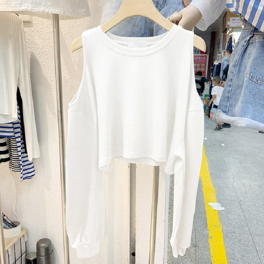 Damen lässiges Crop-Top mit langen Ärmeln R&B