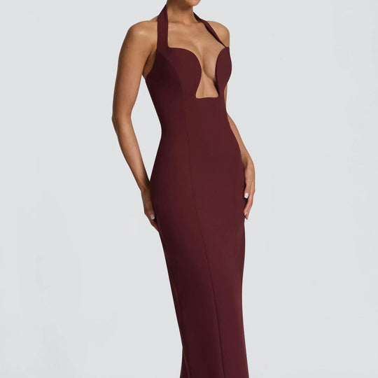 Damen Elegantes Maxikleid mit tiefem V-Ausschnitt und schmeichelnder Silhouette R&B