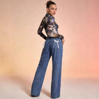 Damen Weite High-Waist Jeans im lässigen Denim-Look