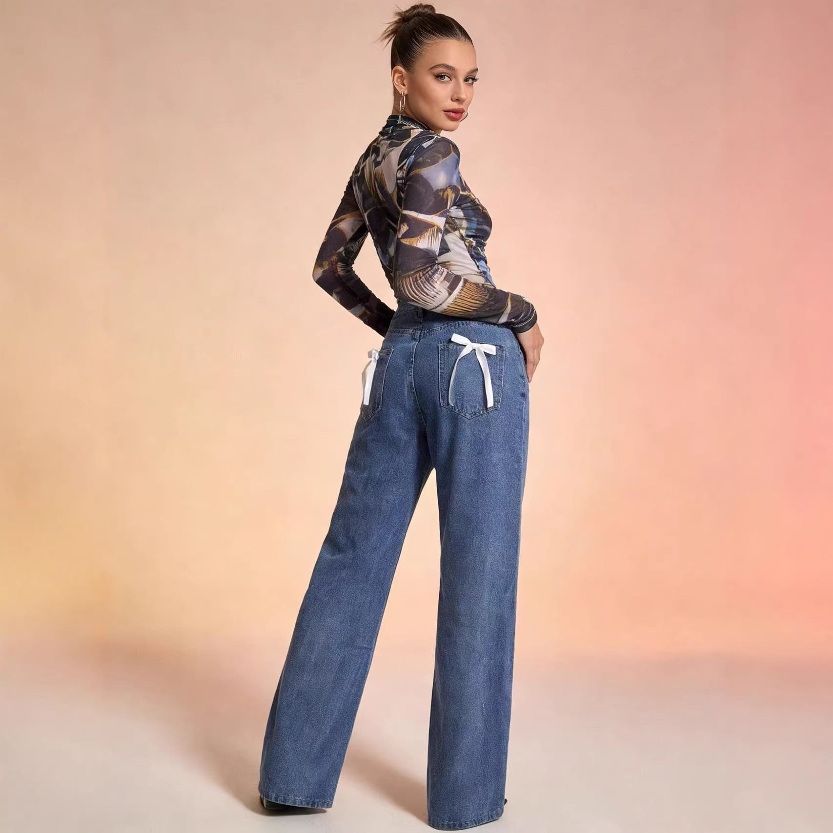 Damen Weite High-Waist Jeans im lässigen Denim-Look
