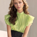 Damen Verspielte Bluse mit Rüschendetails und Knopfverschluss R&B