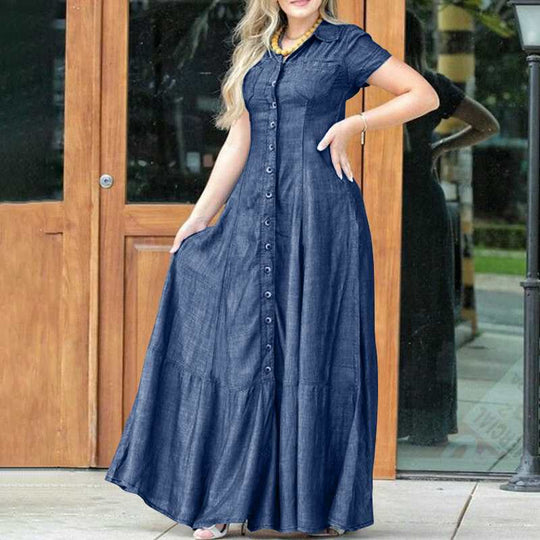 Damen Maxikleid mit Knopfleiste und schwingendem Saum R&B