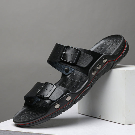 Herren Bequeme Leder-Sandalen mit verstellbaren Riemen R&B