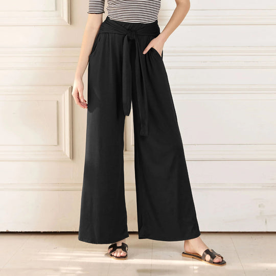 Damen Weit geschnittene Sommerhose mit hochwertigem Bund und eleganter Schleifendetail R&B