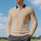 Herren Langarm-Poloshirt aus weichem Baumwollmix mit strukturiertem Kragen R&B