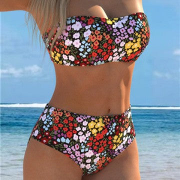Damen Bikini-Set mit strapazierfähigem Bandeau-Oberteil und hoch geschnittenen Badeshorts R&B