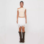 Damen verspielter Spitzenshorts mit asymmetrischem Saum R&B