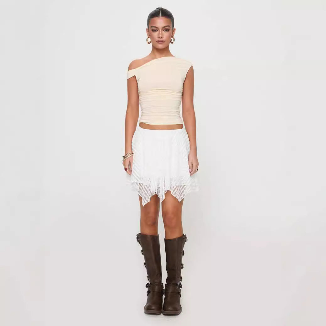 Damen verspielter Spitzenshorts mit asymmetrischem Saum R&B