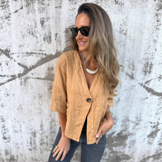 Damen Leichtes Leinenblazer mit kurzer Arm R&B