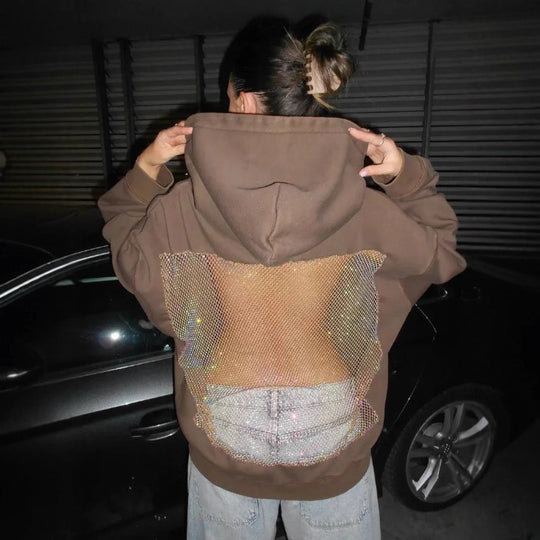 Damen nan Kapuzensweatshirt mit transparenter bestickter Rückenpartie R&B