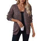 Damen Strickjacke mit Zopfmuster und Taschen