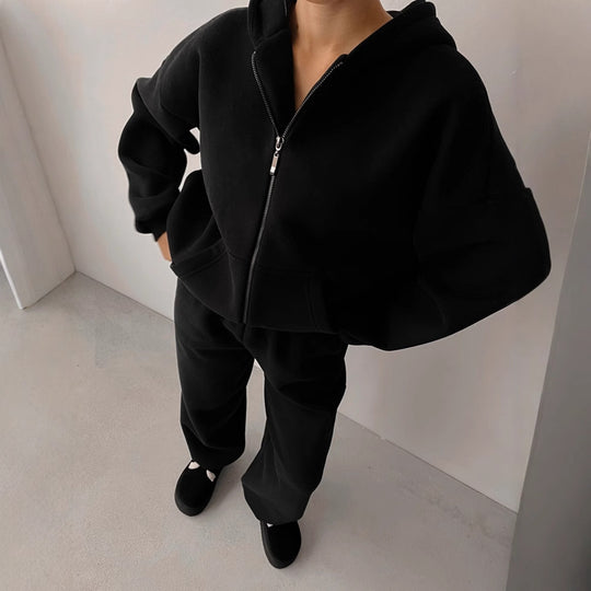 Damen lässiges Kapuzenjacken- und Jogginghosen-Set R&B